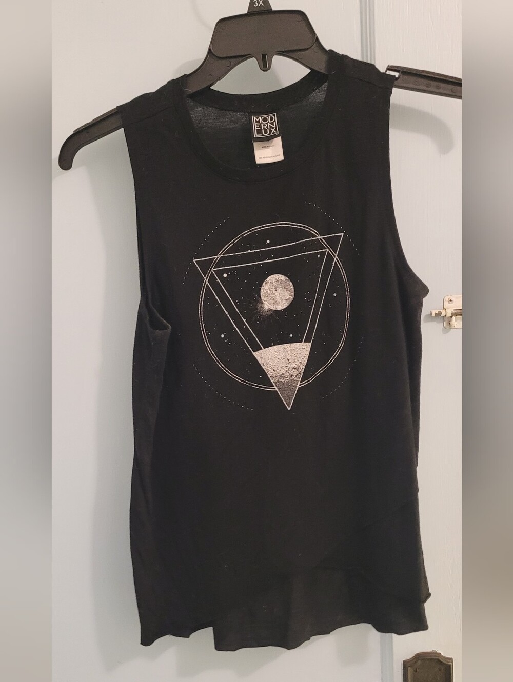 Modern Lux Black Tank with Silver Geometric Moon Graphic